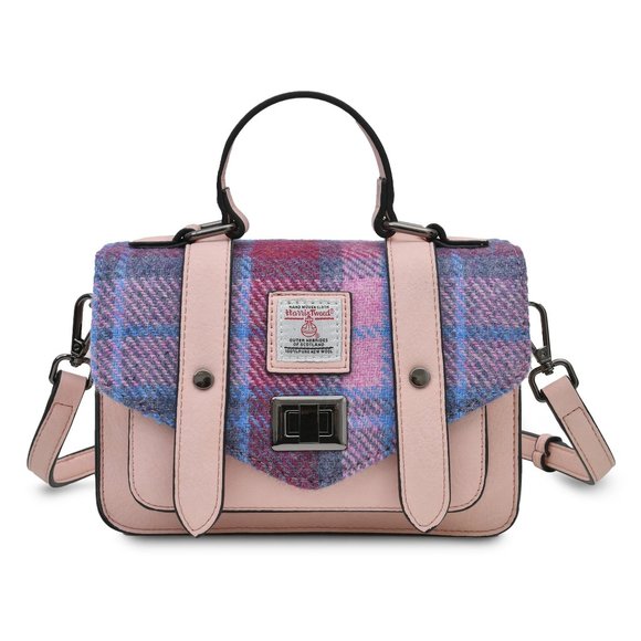 New Genuine Harris Tweed Shoulder Bag Satchel Purse Pink Blue Gray Scotland - Picture 1 of 9